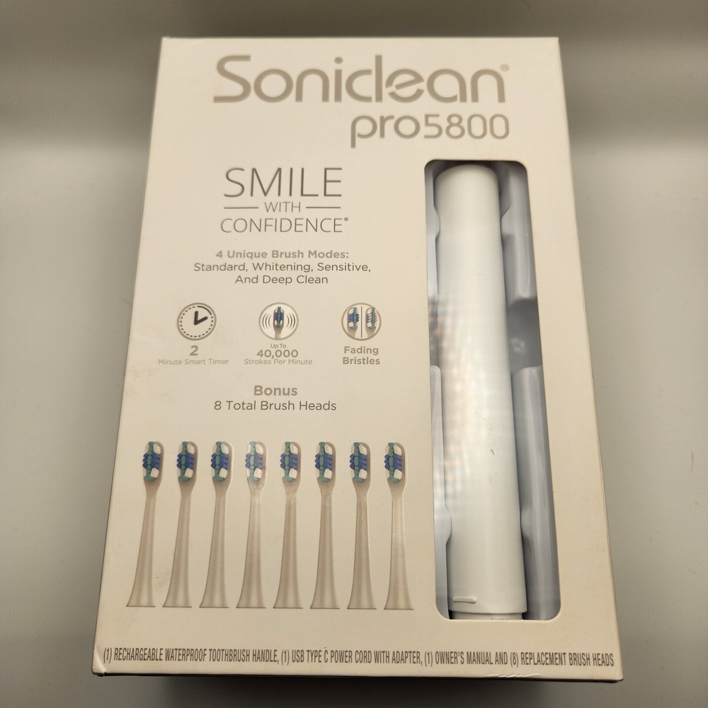 Soniclean Pro5800 Electric Toothbrush - 8 Heads, 4 Modes, USB Charge, Smart Time